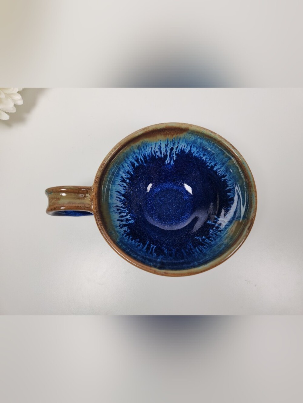 Vintage Signed Studio Pottery Bowl with Handle, Celestial Blue & Brown - Picture 6 of 10